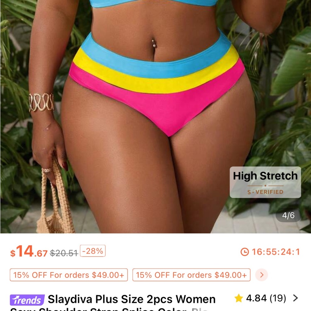 SHEIN Pink,Yellow and Blue High-Waisted Bikini